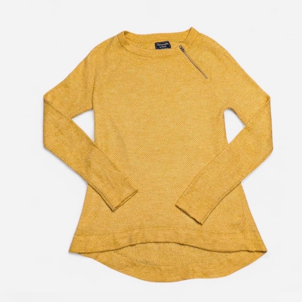 Abercrombie & Fitch Yellow Knit Sweater XS Asymmetrical Zip Lightweight - Picture 4 of 5